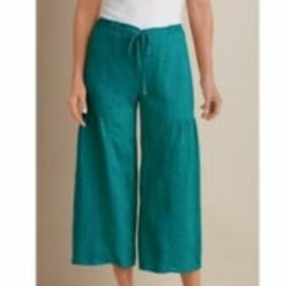 Soft Surroundings Pants - Soft Surroundings Gossamer Cropped Wide Leg Linen Pants Size S
